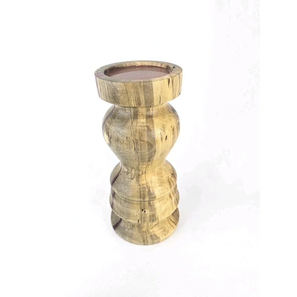 Pillar candle holder Spalted Wood fiery red resin Farmhouse Country Decor‎ Gift